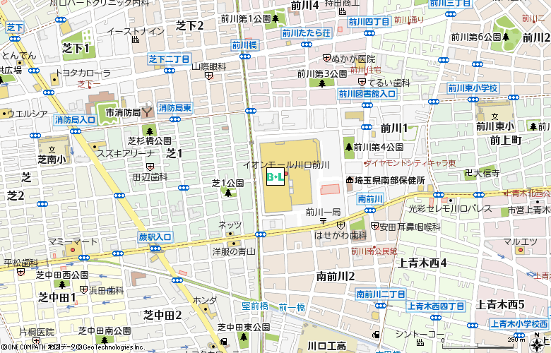 アイシティ　イオンモール川口前川店付近の地図